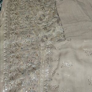 Embroidered Beige and Silver Fabric (shirt,pant and dupatta)